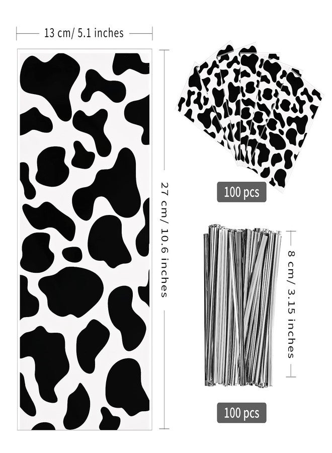 Lecferrarc 100 Pcs Cow Print Treat Bags Cow Cellophane Candy Bags Farm Animal Party Favors with Twist Ties for Birthday Party Supplies - Image 2